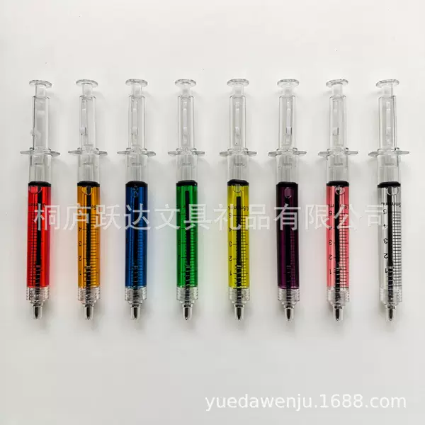 In-Stock Cartoon Syringe Ballpoint Pen, Transparent Plastic Realistic Syringe-Shaped Pen, Promotional Gift Pen