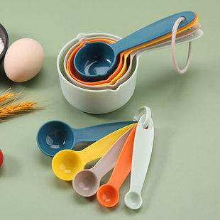 Factory in stock color measuring cup measuring spoon ten-piece set of baking tools measuring engraving with measuring spoon multi-function adjustment