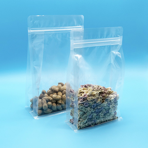 Factory direct sales transparent self-standing eight-side sealing bag thickened accordion plastic packaging bag melon seeds dried fruit food 3D stand-up bag