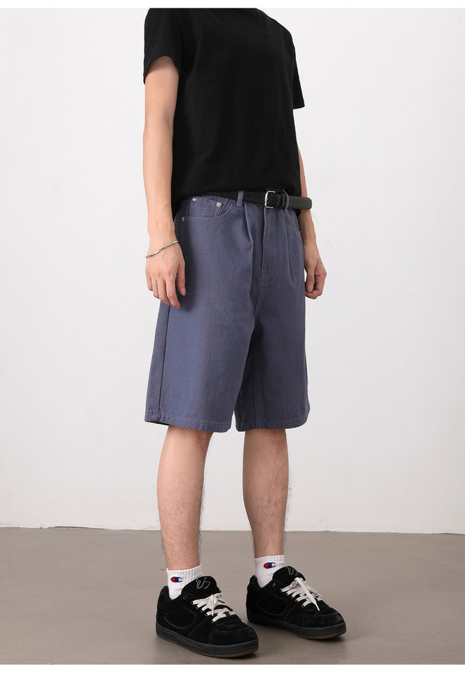 Quần short nam dáng rộng ống đứng, quần lửng phong cách Hàn Quốc, mặc hằng ngày — Màu be, Màu kaki, Màu nâu cà phê, Xanh Pháp Công chi tiết 22