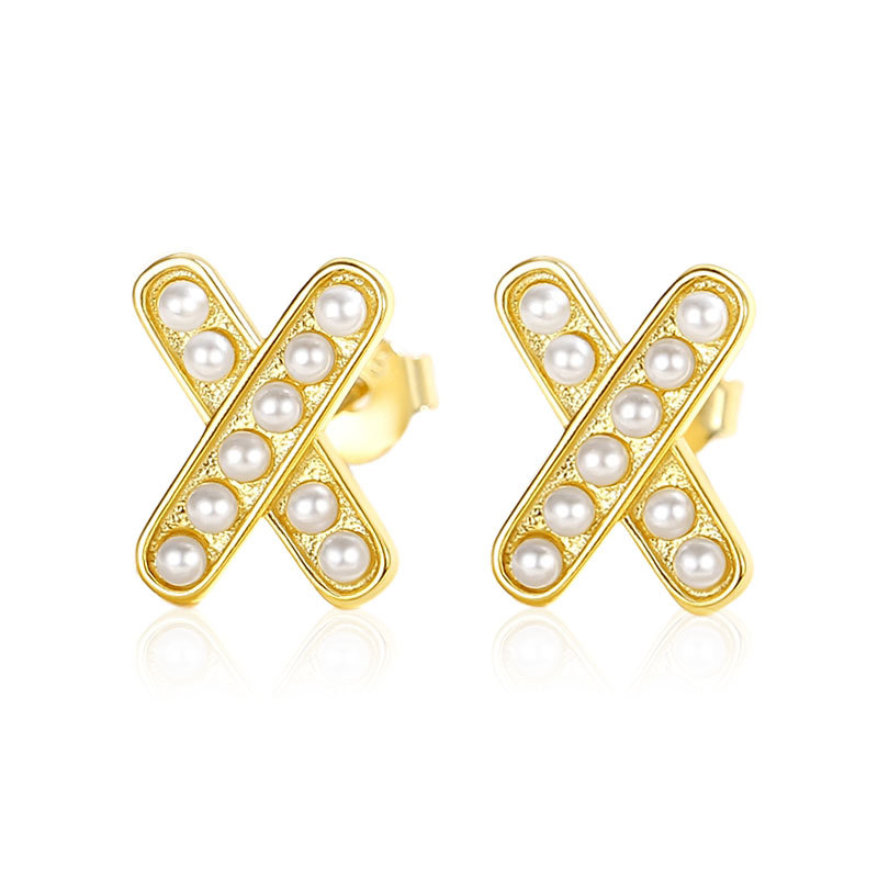 Perla Cruz letra X Stud pendientes de plata 925 estilo francés luz estilo de lujo nicho diseño sentido nicho Stud pendientes Internet celebridad mismo estilo