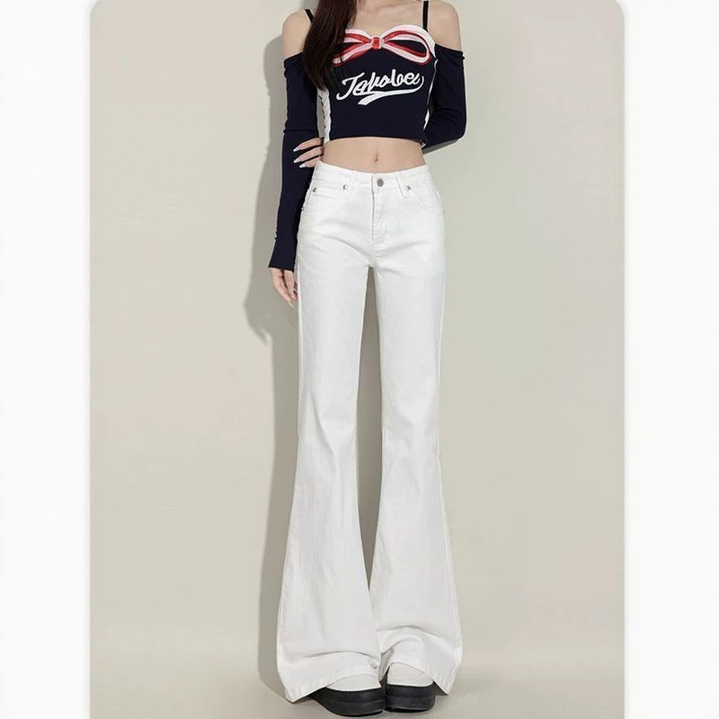 High-Waisted White Flared Jeans for Women, New Spring/Summer Korean Style, Loose Fit, Slimming, Versatile Straight Wide-Leg Flared Pants High-Waisted White Flared Jeans for Women, New Spring/Summer Korean Style, Loose Fit, Slimming, Versatile Straight Wide-Leg Flared Pants