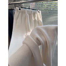 白色毛巾糯米针织阔腿裤女秋冬新款高腰软糯垂感休闲直筒拖地长裤