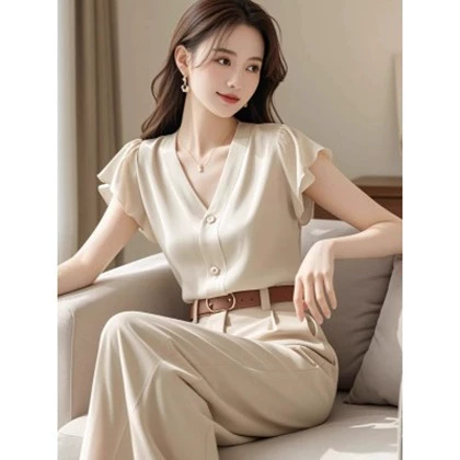 Shirt, french style, V-neckline, high-quality style