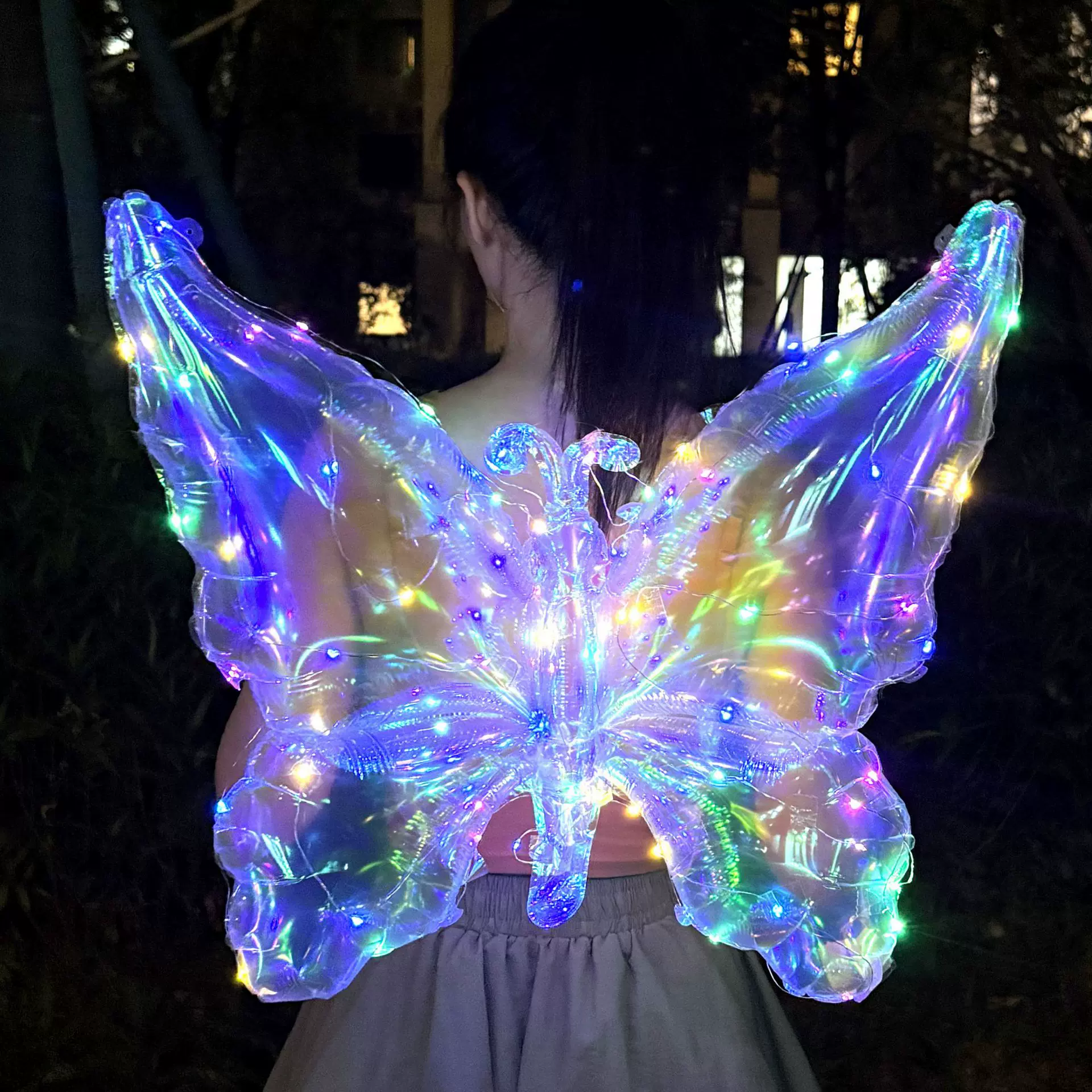 发光炫彩透明蝴蝶翅膀背饰气球儿童生日装饰场景布置夜市摆摊批发