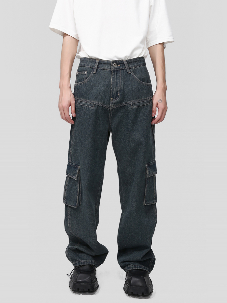 Mtlclothes ropa de Hombre | 2023 otoño nuevo diseño retro americano multi-Bolsillo ropa de trabajo jeans moda