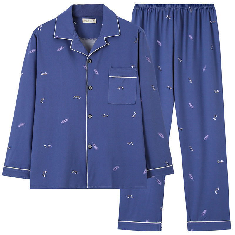 Pijamas pantalones de manga larga para hombre primavera y otoño verano más tamaño % Algodón puro verde de mediana edad cardigan homewear traje de dos piezas