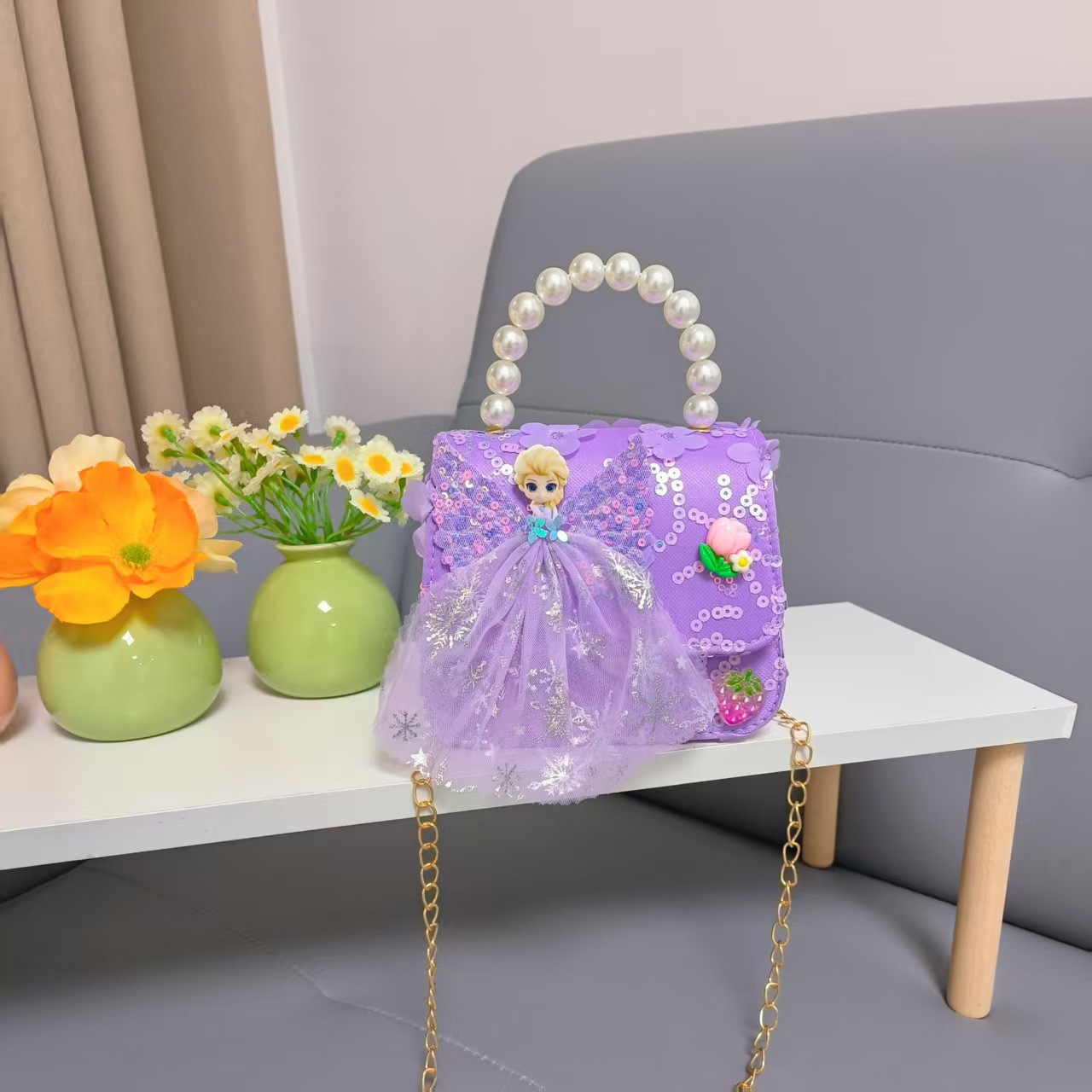 Bolso de perlas, bolso de cadena de princesa, bolso de Año Nuevo, bolso de cambio, bolso de accesorios, bolso cuadrado, viento fragante