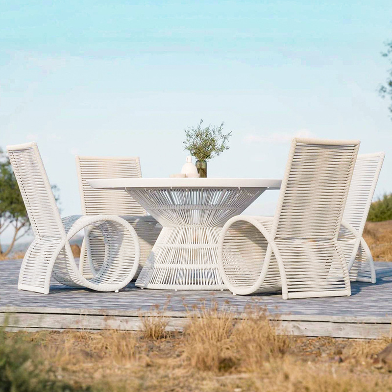Mesa y silla al aire libre patio balcón protector solar impermeable ocio al aire libre silla de caña jardín mesa y silla nórdica combinación image 3