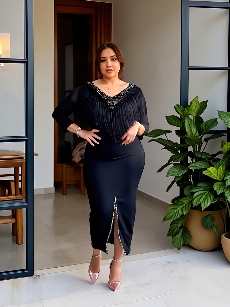 GraceChic Elegantes, figurbetontes, afrikanisches Plus-Size-Quastenkleid im europäischen und amerikanischen Stil für Damen, ideal für Pendler, 0010_voghion.com