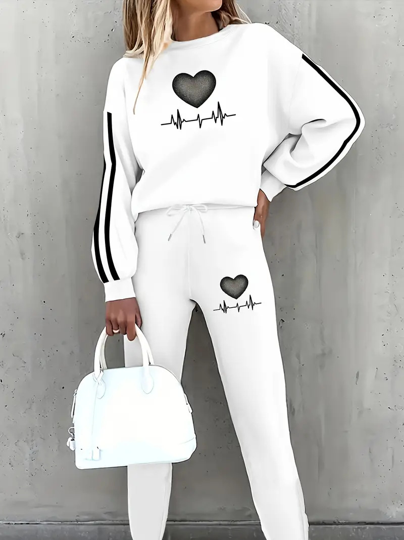 Conjunto de sudadera con capucha y jogger mujer estampado floral_voghion.com