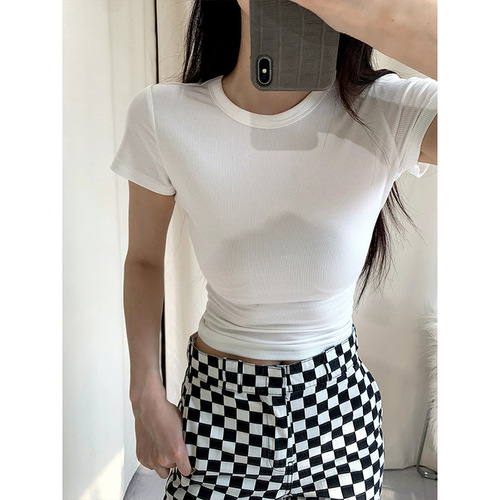 Moses Queen / Magic Queen Crew-Neck Off-Shoulder Short-Sleeve T-Shirt for Women, Slim-Fit, Defined Waistline, Cropped Top – Model 62834