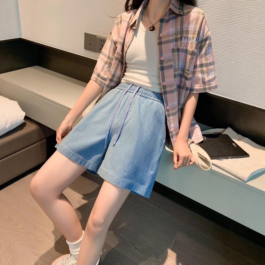 2026 White Sports Pure Cotton Denim Shorts for Women, Summer Thin High-Waisted Versatile Comfortable Vintage Straight Pants