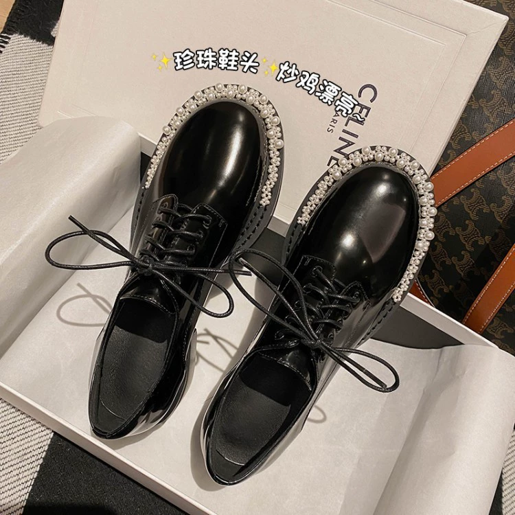 Полностью кожаная обувь с черным жемчугом в британском стиле, женская зимняя нишевая обувь в японском стиле JK College Style