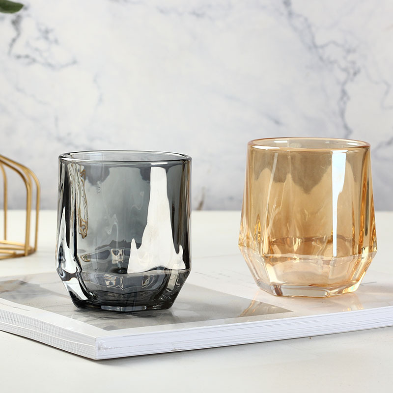 炫彩六棱透明玻璃杯家用啤酒杯果汁水杯茶杯客廳喝水杯子ins