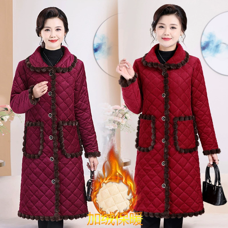 Новая мама осенью и зимой плюшевая толстая цветочная хлопчатобумажная куртка большого размера пожилая женщина зимняя хлопчатобумажная одежда