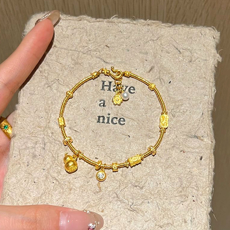 xiaohongshu popular ancient style winding gourd bracelet women‘s vintage tassel diy pearl flower bangle bracelet