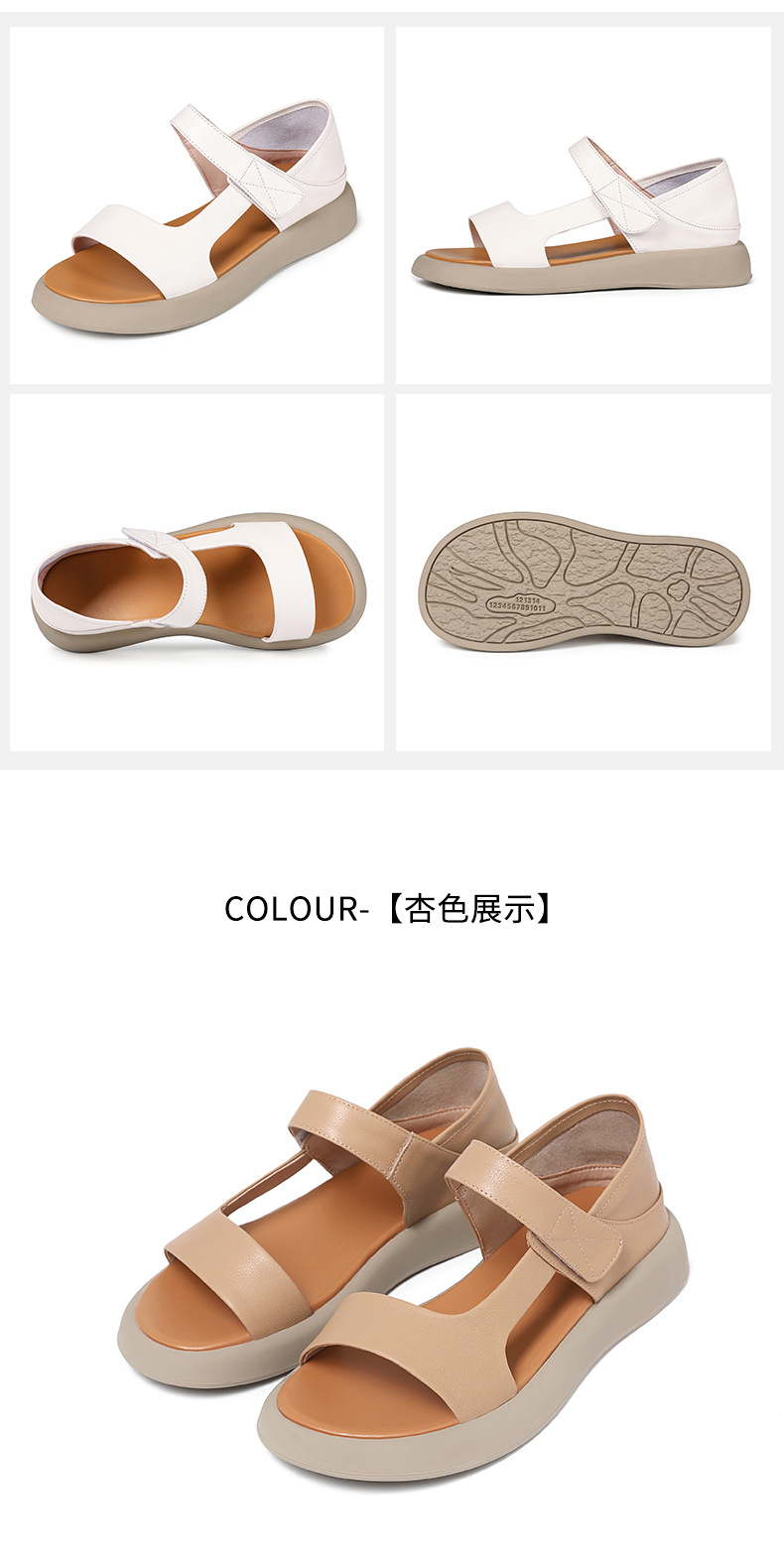 Sandal nữ đế bệt da thật mềm quai chữ V đi biển hằng ngày — Màu đen chi tiết 27