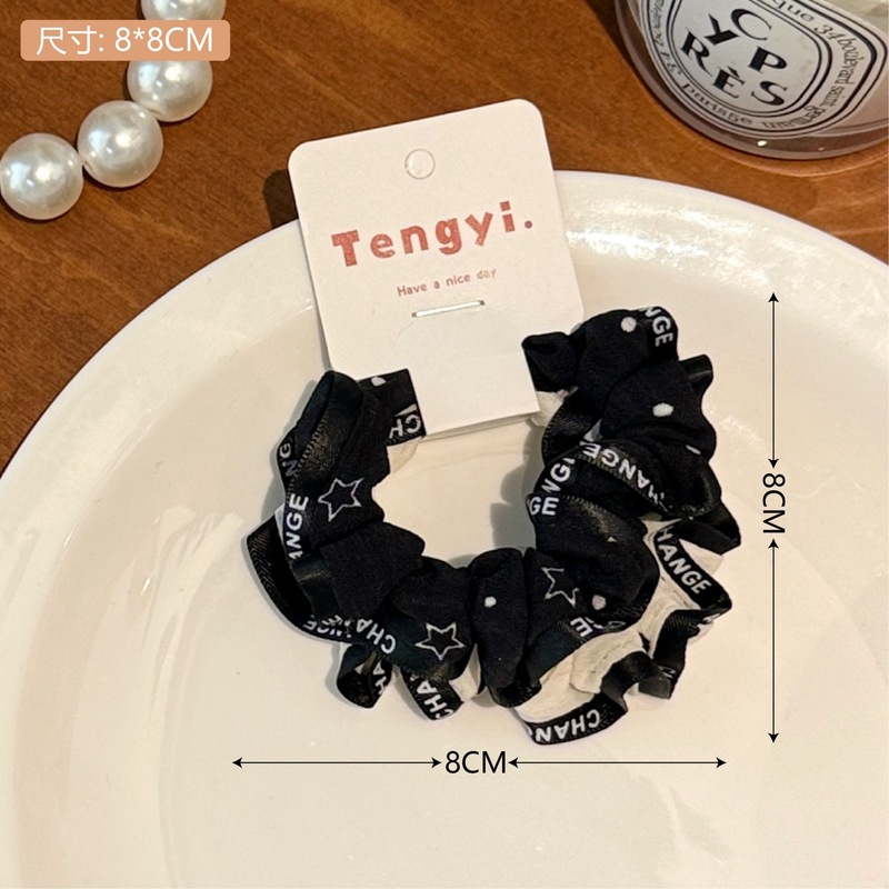 新款法式小香风黑色系波点珍珠小肠发圈少女高级感扎马尾头绳发饰|undefined