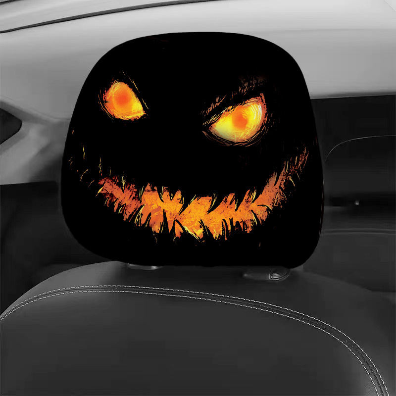 Cross-Border Foreign Trade Double-Sided Printing Car Headrest Cover Halloween Pumpkin Skull Spoof Universal Car Decorative Pillow Cover