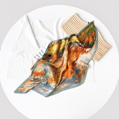 日本と韓国のボヘミアンスタイルのシルクスカーフ油絵チューブトップスクエアスカーフ多目的白樺林プリントプリーツスカーフスカーフ卸売