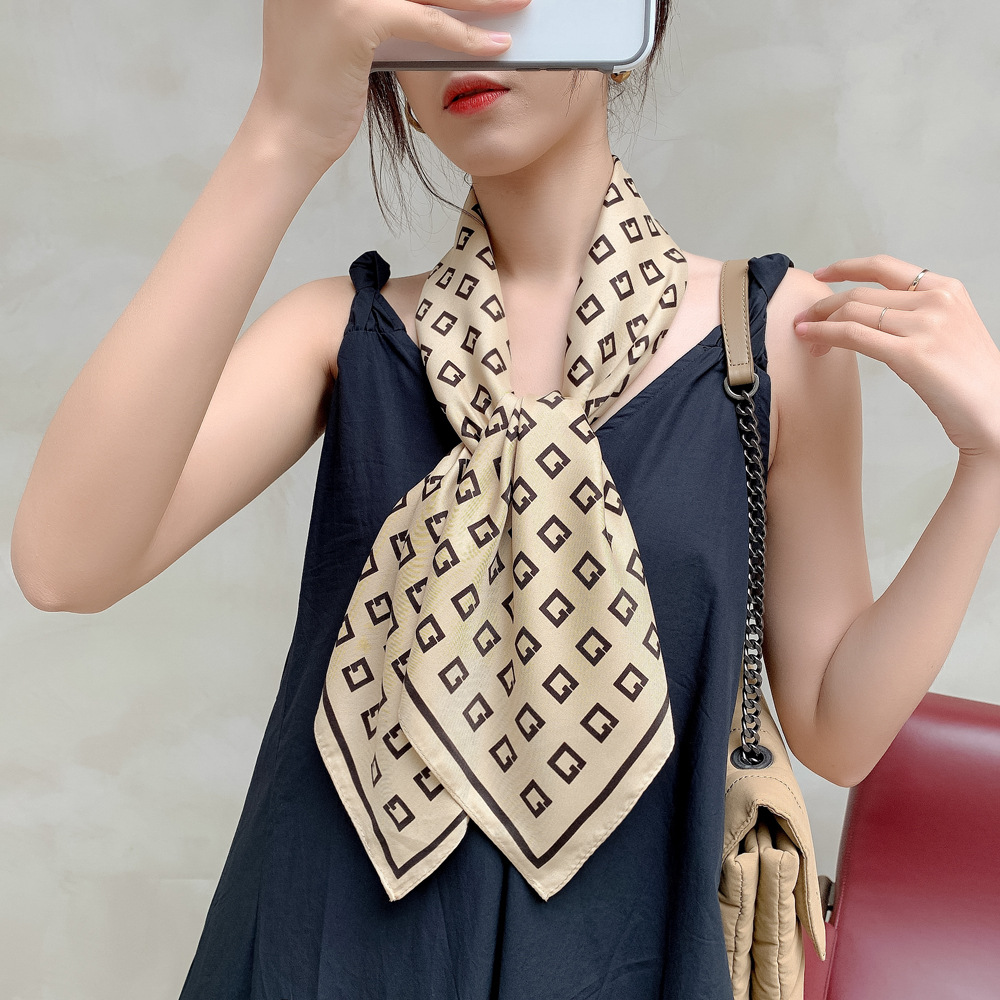 90 Cm Large Square Scarf European American Style Patterned Shawl Neck Warmer Silk Material Breathable Sweat Absorbent Sun Protective_voghion.com