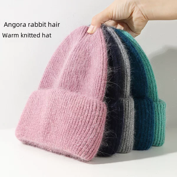 Autumn and Winter Rabbit Fur Warm Knitted Hat for Women, Korean Style Fashion Thickened Wool Hat for Men, Factory Ready Stock Cold Weather Hat Wholesale