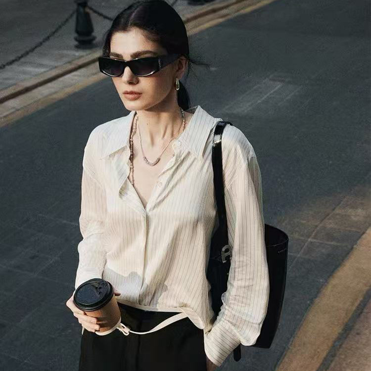 Relaxed NEW YORKER Silk Crepe Striped Shirt