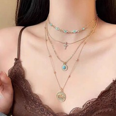 ライトラグジュアリー、多層ロータスペンダントクロスネックレス、女性鎖骨チェーン、気質、ハイエンドネックレスアクセサリー