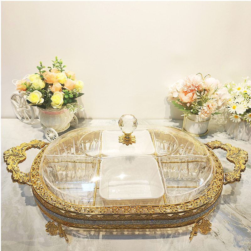 다이아몬드가 박힌 타원형 6단 디스크 말린 과일 상자