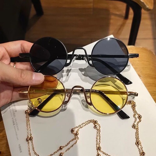 Stylish Retro Round Hip-Hop Prince Sunglasses with Chain Fashion Sunglasses