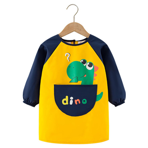 Children's aprons, boys' painting clothes, mid-length protective clothing, long-sleeved waterproof and oil-proof baby eating smocks, girls and older children