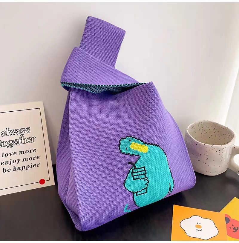 INS bolso de celebridad de Internet bolso de cubo de lana de punto para mujer bolso de mano casual bolso de mano de estilo japonés y coreano bolsa de Almuerzo