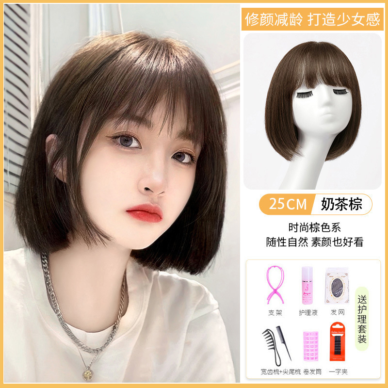 假发女高层次锁骨前额蕾丝波波仿真公主切空气刘海bobo中短发齐肩|undefined