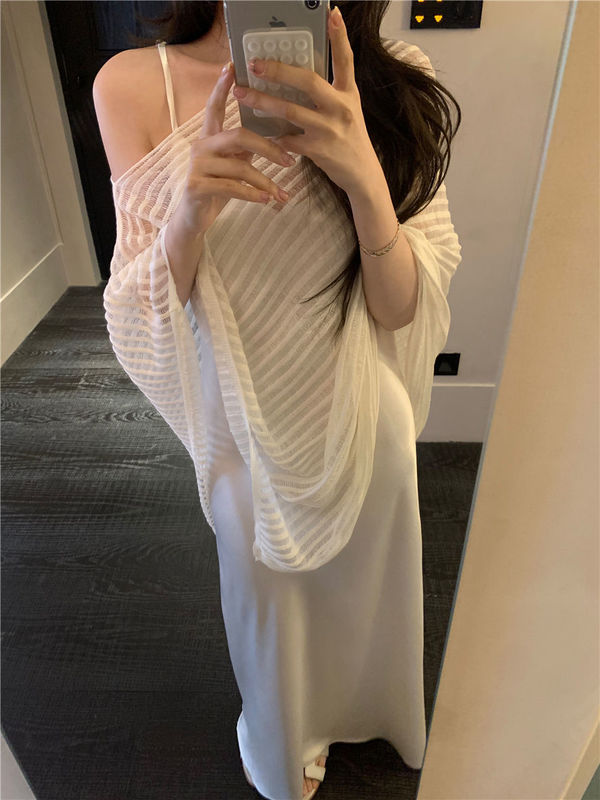 Irregular Style One-Shoulder Knitted Sun Protection Cover-Up for Women 2026 Summer Fashion Set Suspender Dress Two-Piece Set