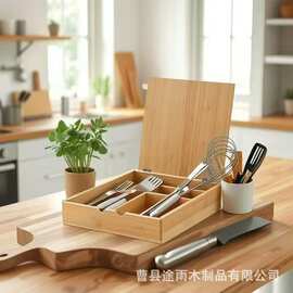 木制厨房用具收纳盒餐桌刀叉储物盒竹制餐具厨房收纳盒刀叉筷子盒