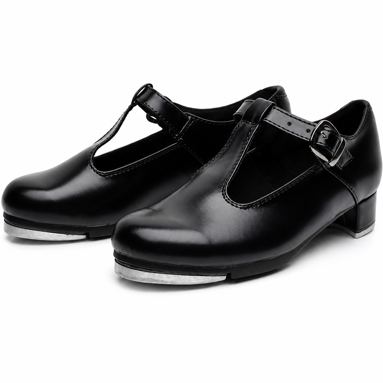 Children's tap dance shoes, black leather, T-strap, mid-heel dance shoes, girls' performance shoes, cross-border Amazon