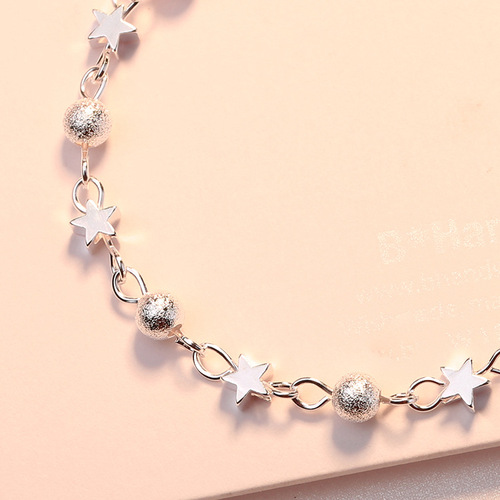 Japanese and Korean Version Sand Beads Small Stars Silver Bracelet Fashion Pentagon Star Accessory for Girls WeChat Official Account Supply Wholesale Agency