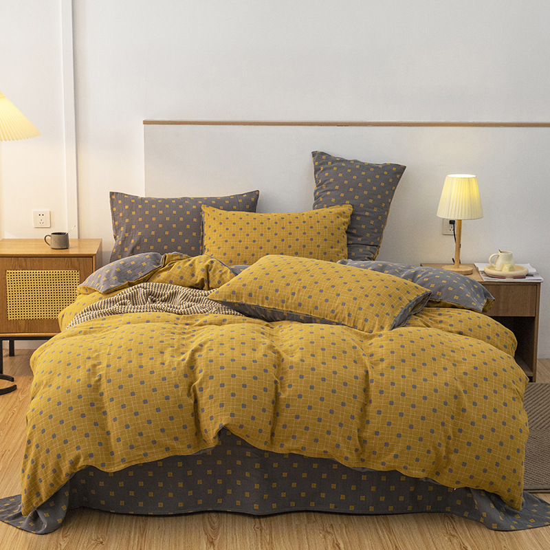 Cotton double-deck Gauze Four piece suit 100 Cotton Skin-friendly Naked sheet Quilt cover ins Nordic four seasons