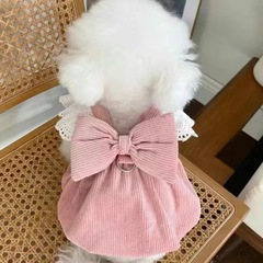 ペット服秋冬新作コーデュロイカボチャスカート牽引ボタンテディ比熊犬猫保温レーススカート