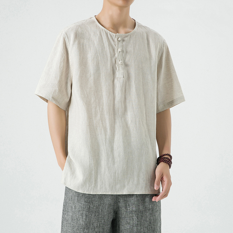 Chinese style retro Hanfu short-sleeved loose plus size Tang suit youth summer cotton and linen T-shirt