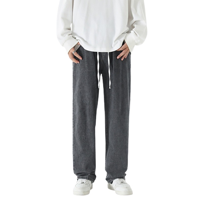 Jeans pantalones de pierna ancha rectos sueltos para hombres, ropa de moda para niños, pantalones casuales con cordón de primavera y otoño, hombres y mujeres, el mismo estilo