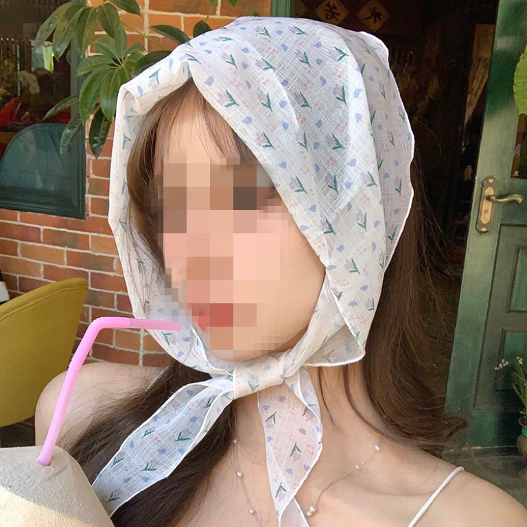 Fiestas de color bufandas de seda de flores cortadas correa de cabello para mujeres protector solar bufandas de playa de arena de sombra de sol nuevo tipo