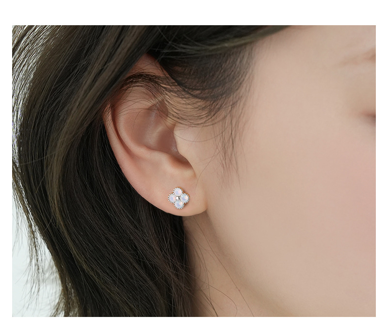 Fashion Flower Silver Inlaid Zircon Ear Studs 1 Pair