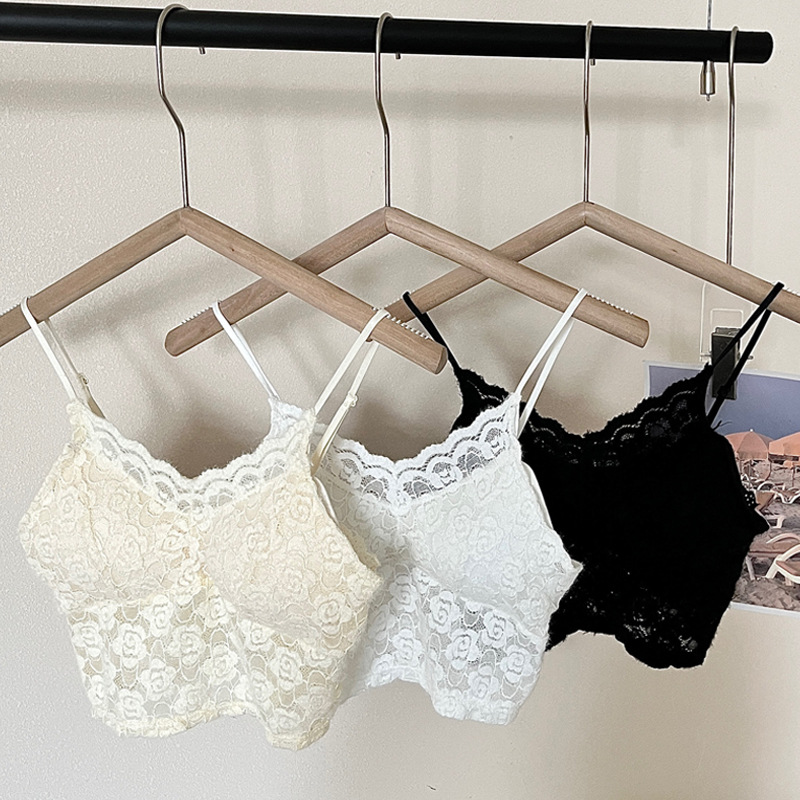 Estilo francés puro estilo encaje floral belleza espalda camisola de las mujeres con almohadilla en el pecho desgaste interior y exterior camisola para niñas