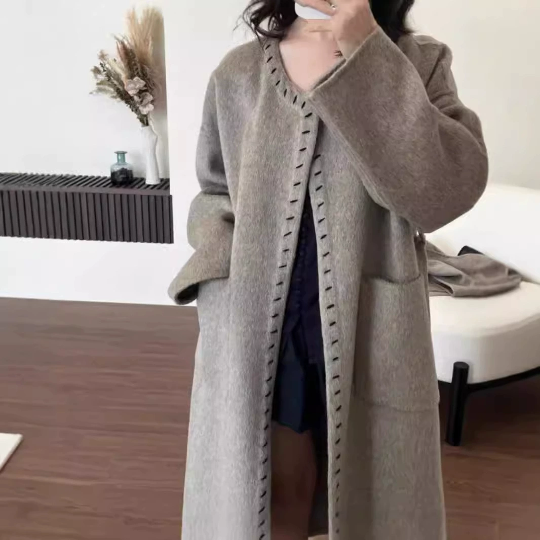 2024 новый осенний и зимний дизайн женский двухсторонний шерстяной пальто ручной работы