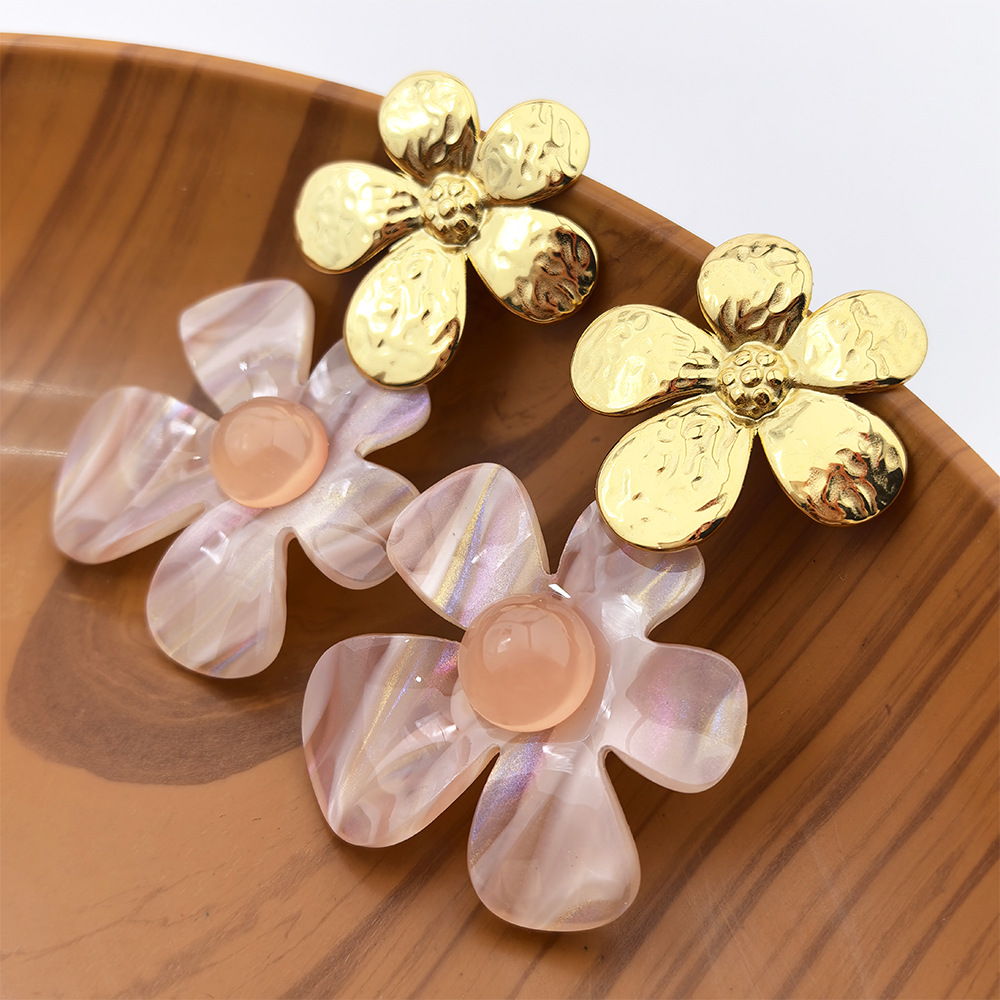 304 Stainless Steel Material 1 Pair Cute Vacation Flower Plating 304 Stainless Steel Drop Earrings