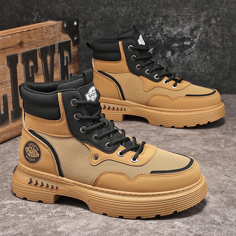2024 otoño nuevos zapatos de hombre de alta altura, zapatos transpirables de malla, zapatos de estilo Martin, botas de trabajo, zapatos de moda casuales, explosiones en vivo