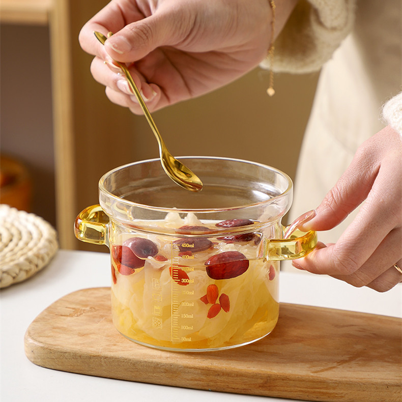 Hogar nido de pájaro guiso tazón de vidrio transparente de borosilicato tazón de huevo al vapor bebé sopa de huevo de doble oreja con tapa tazón de bebé