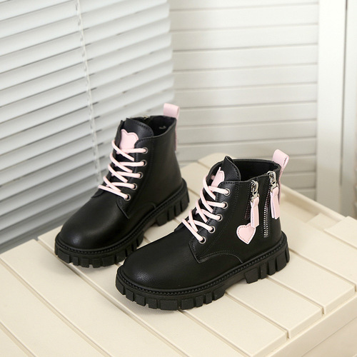 Children's Side Zipper Leather Boots Autumn and Winter New Sweet Martin Boots for Girls Single Boots Soft Bottom Boots for Children 